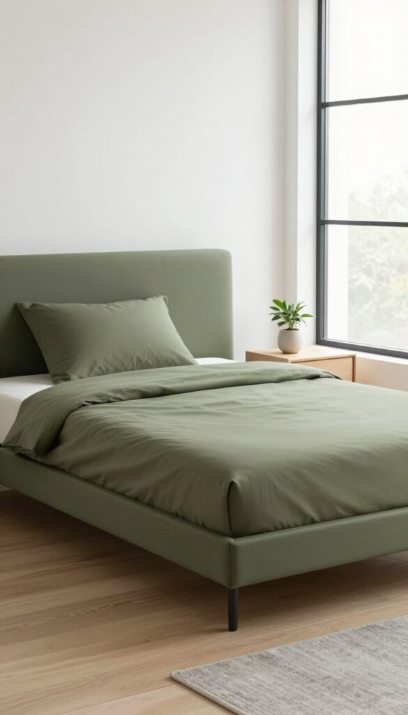 3. Olive Green Platform Bed for a Modern Look idea