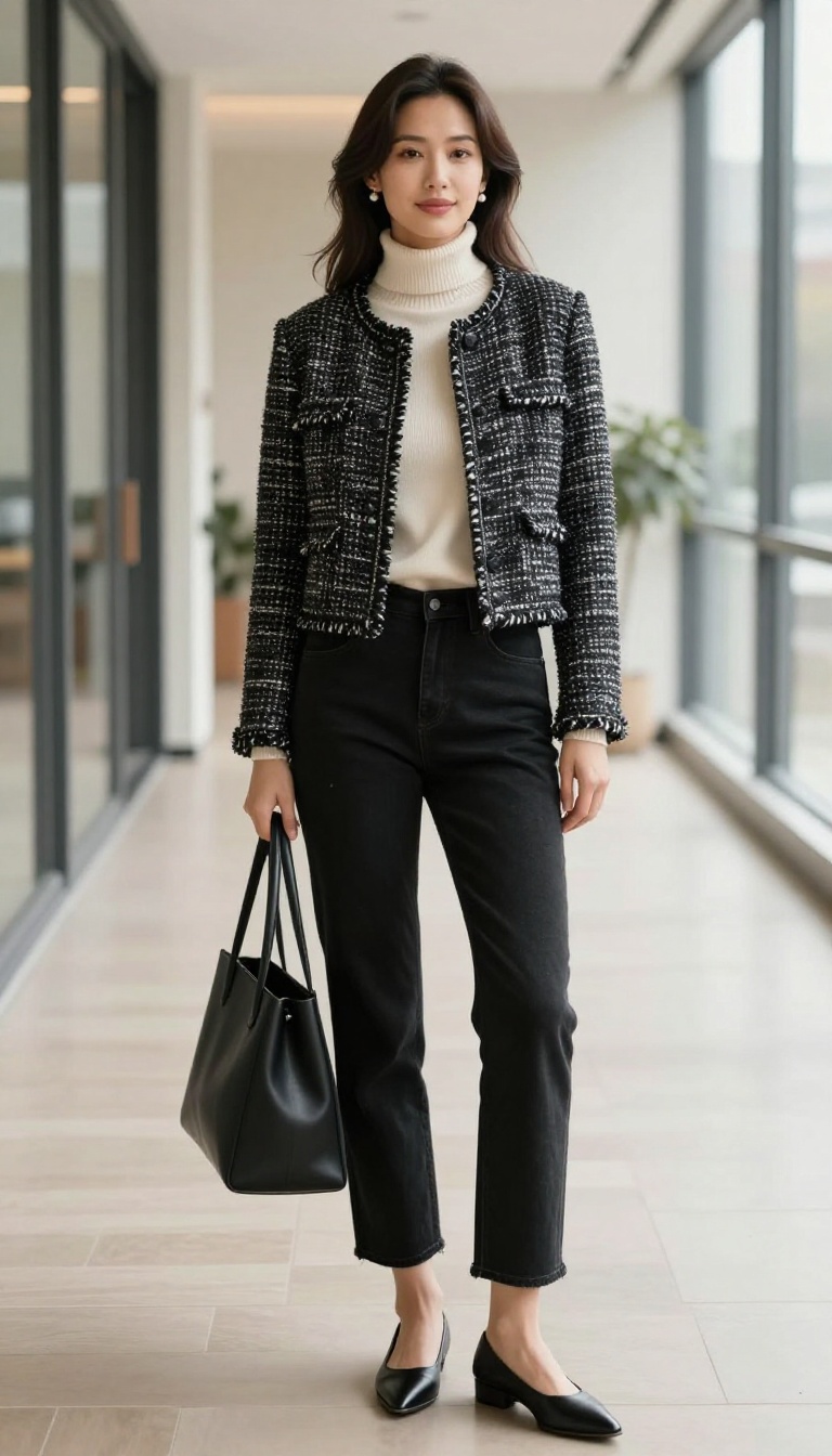 8. Black Jeans with a Tweed Jacket