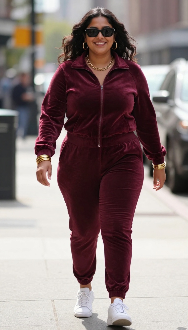 5. Velour Tracksuit with Gold Jewelry