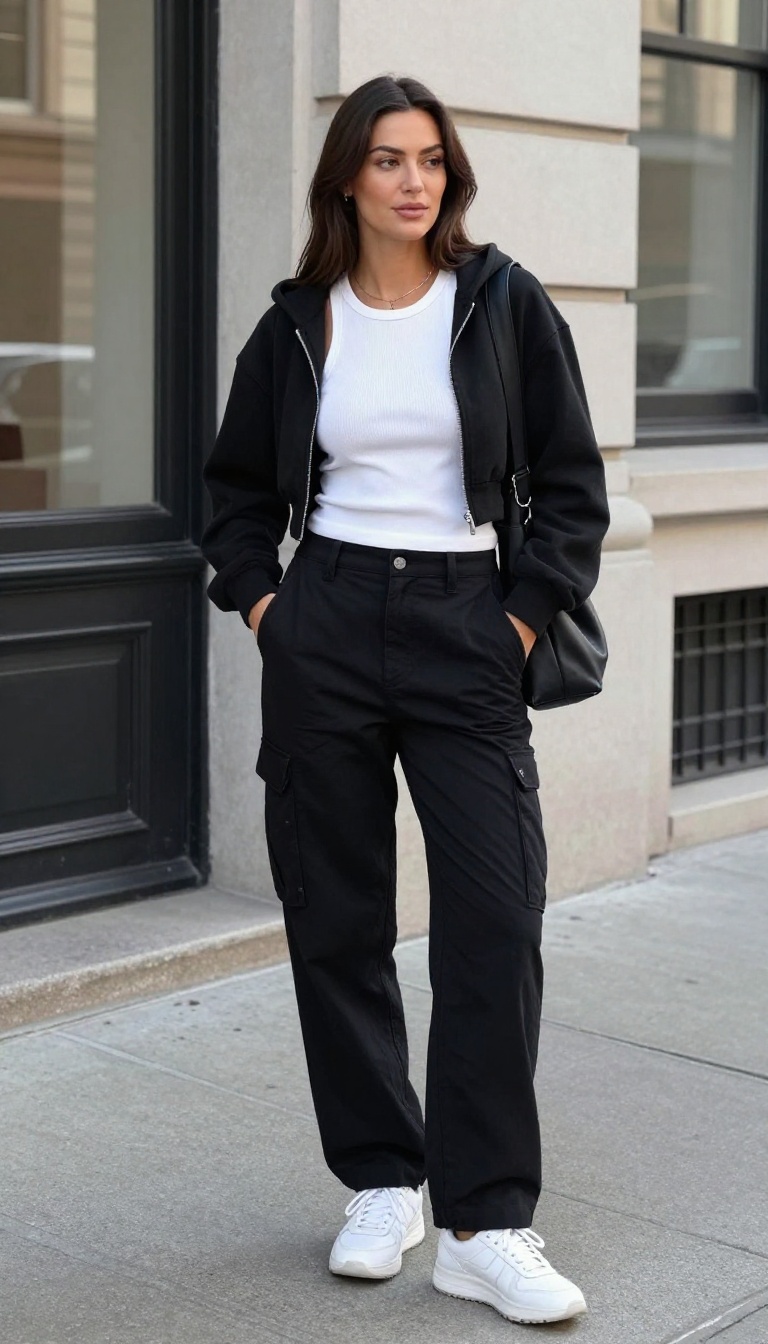 4. Cargo Pants and a Cropped Zip Hoodie