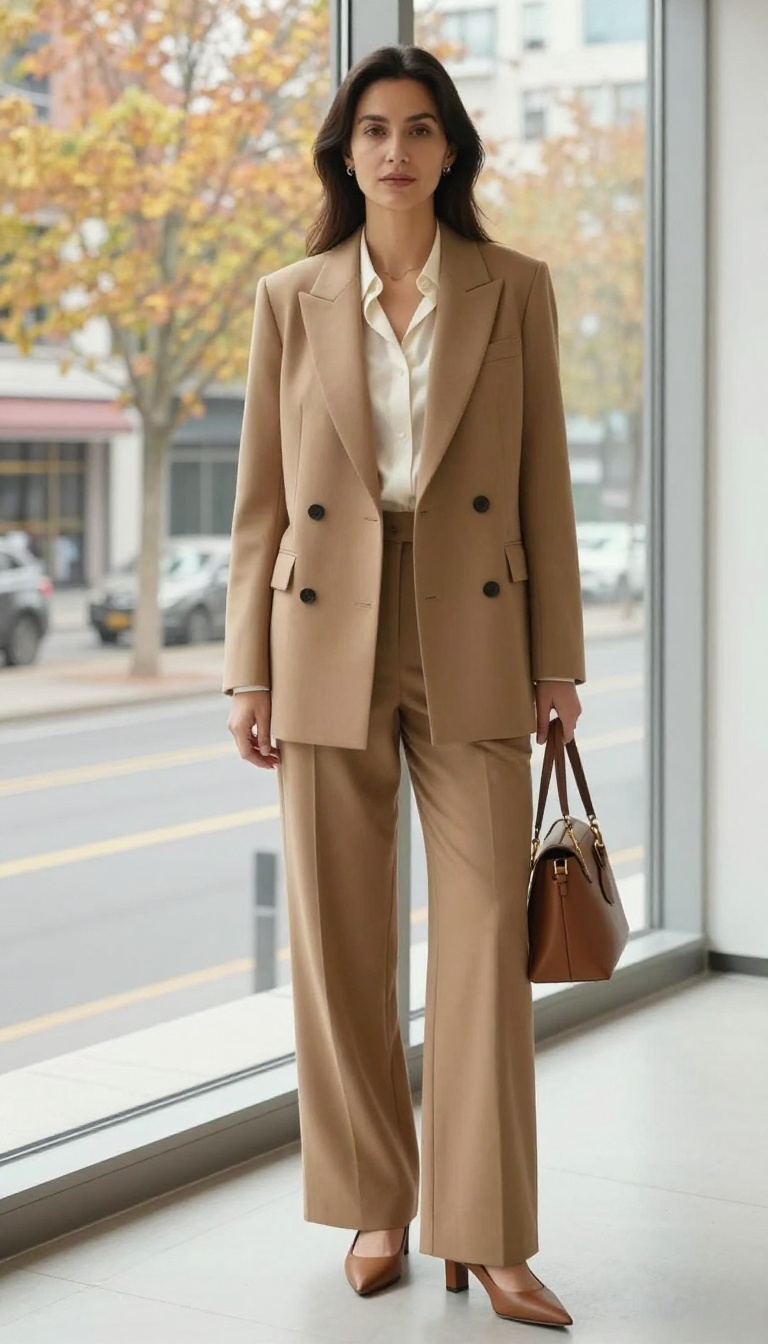 10. Double-Breasted Blazer and Wide-Leg Trousers