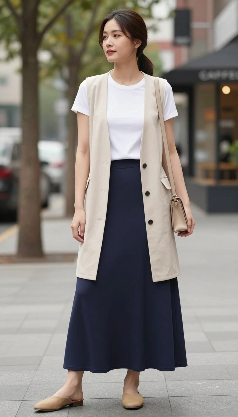 8. Jersey Long Skirt with a Longline Vest