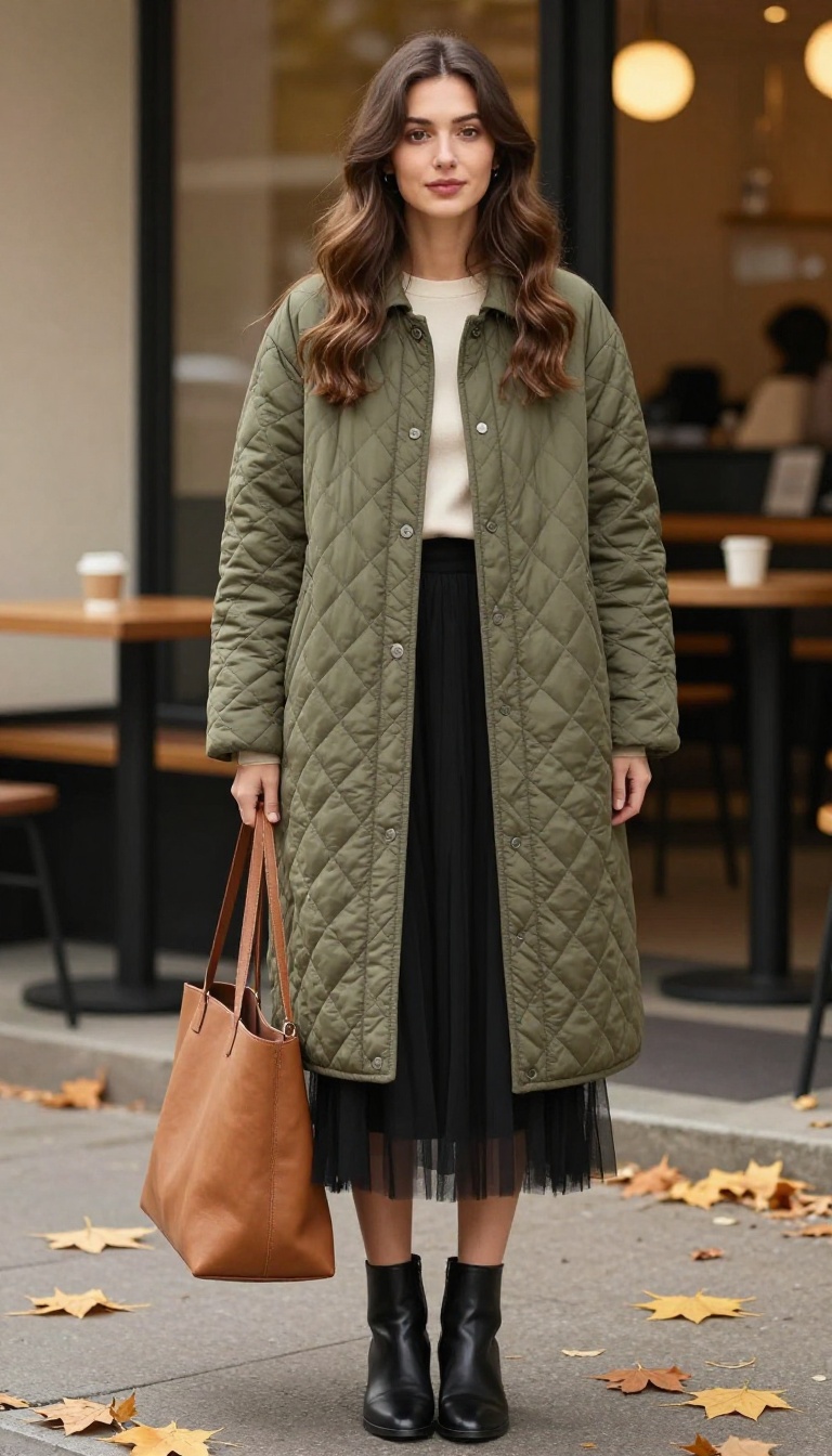 10. Quilted Coat and Tote Bag