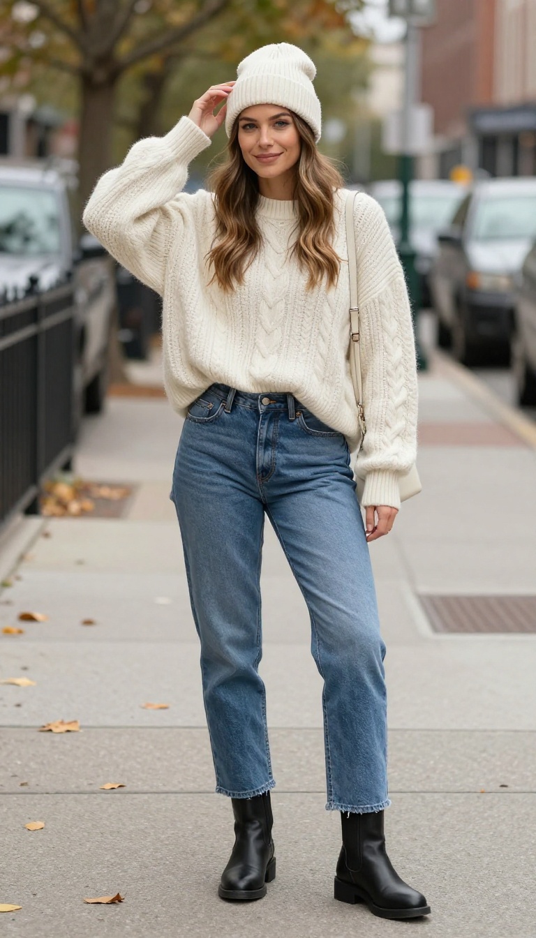 2. Oversized Sweater and Straight-Leg Jeans