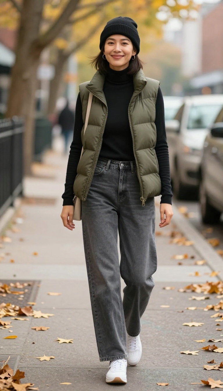 6. Layered Look with a Turtleneck and Puffer Vest
