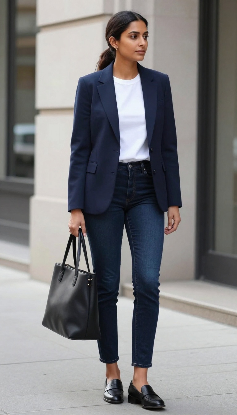 2. Polished Blazer and Dark Wash Skinny Jeans