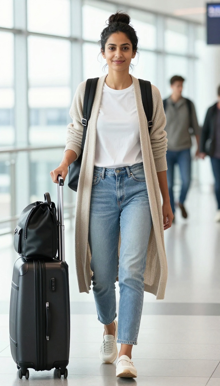 6. Mom Jeans with a Cardigan and Sneakers for Travel