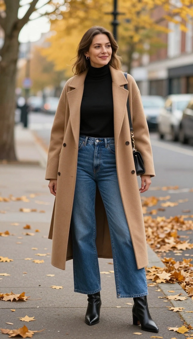 8. Turtleneck and Wide-Leg Jeans