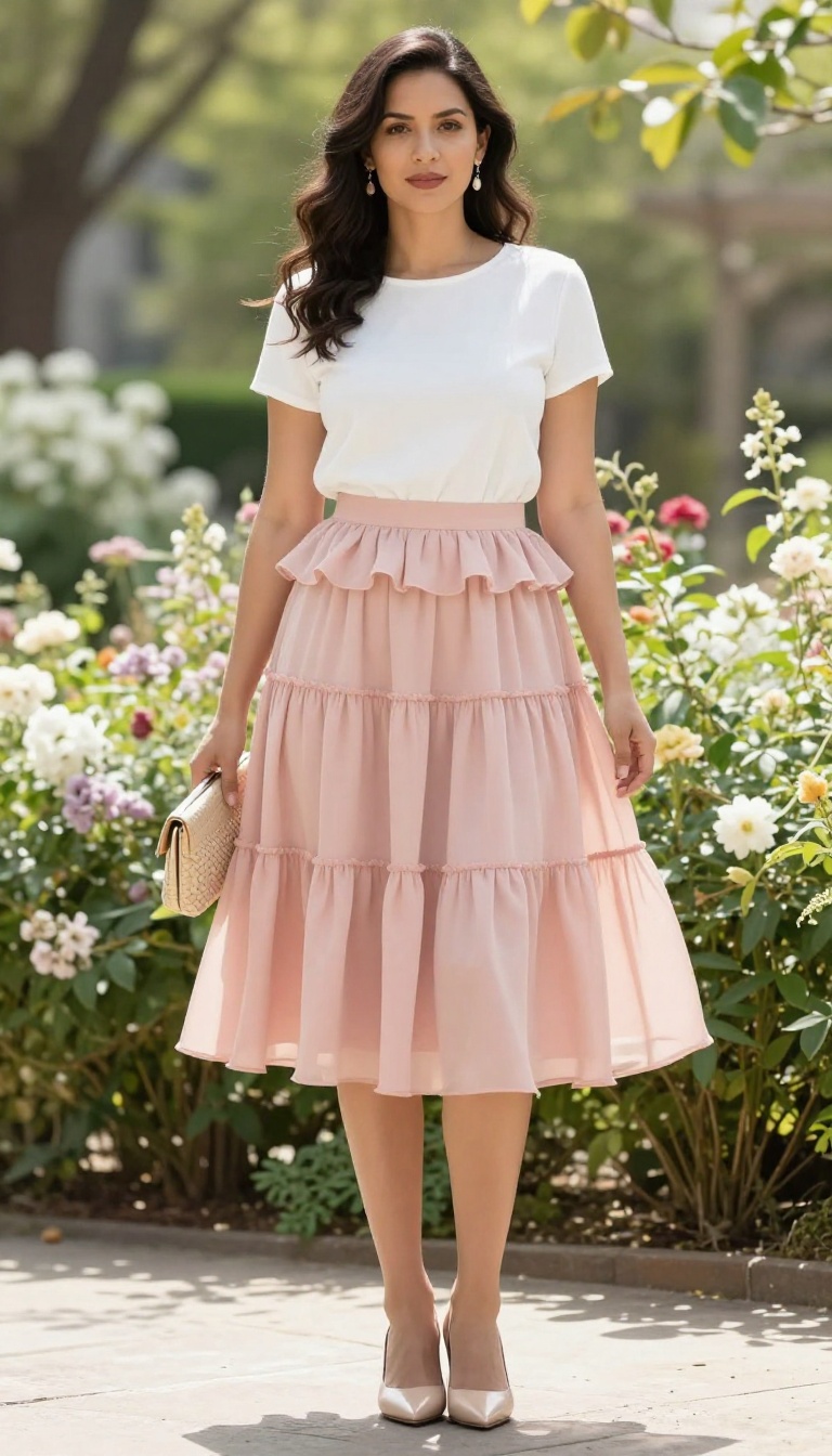 10. Tiered Skirt + Peplum Top + Pointed Toe Heels
