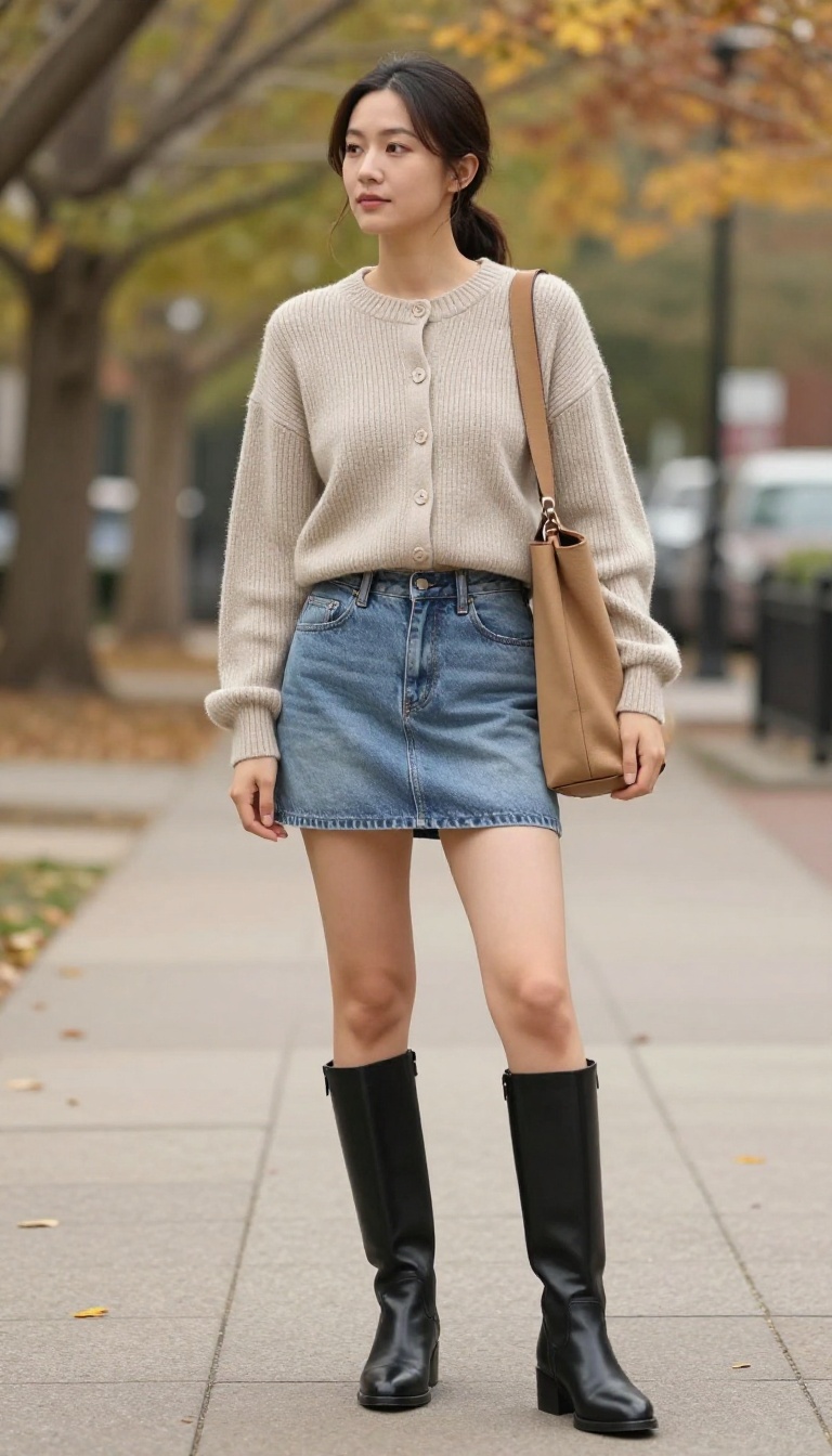 5. Cropped Cardigan and Ankle Boots