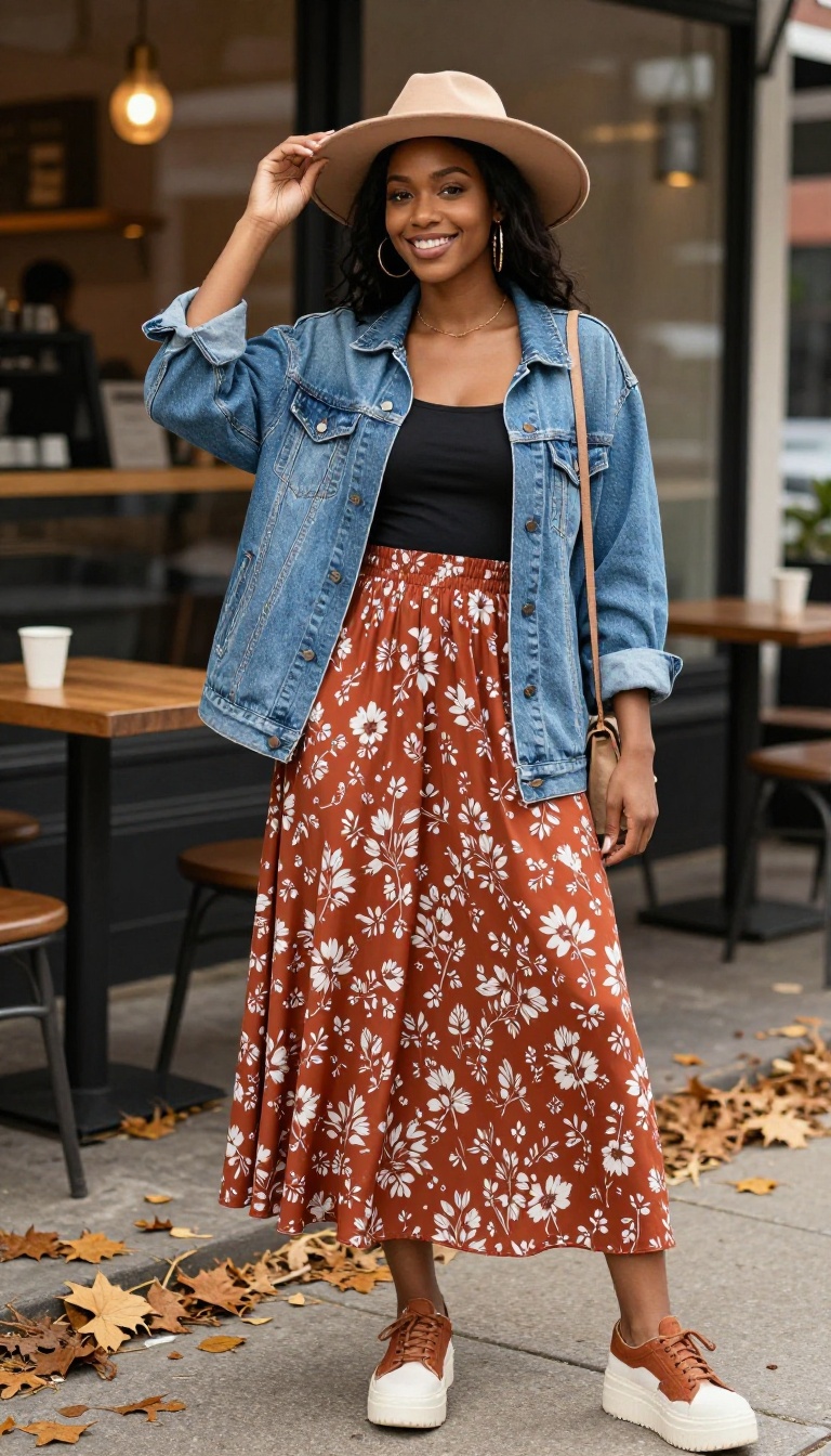 11. Maxi Skirt with a Crop Top and Denim Jacket