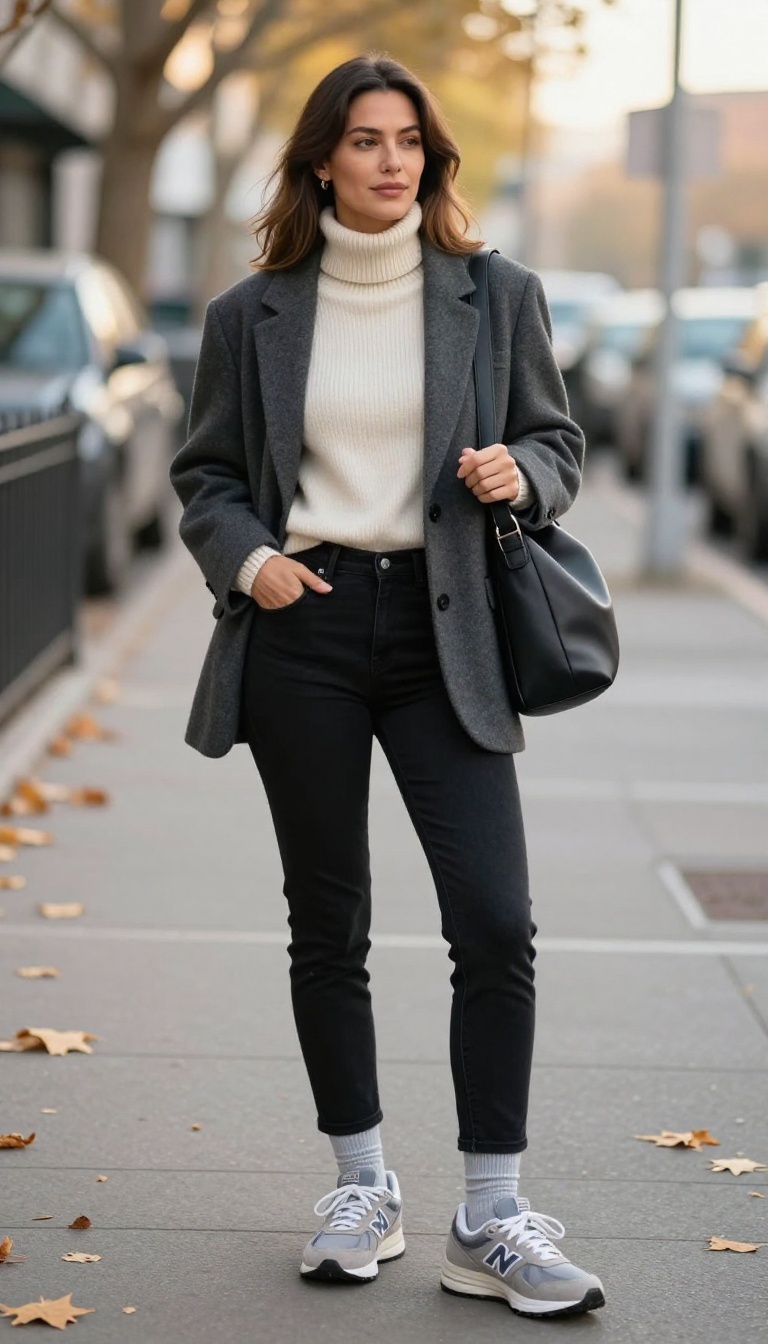 2. Black Skinny Jeans and Grey New Balance for a Polished Edge
