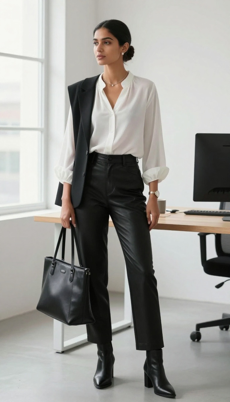 6. Leather Trousers and a Flowy Blouse: Office Goth