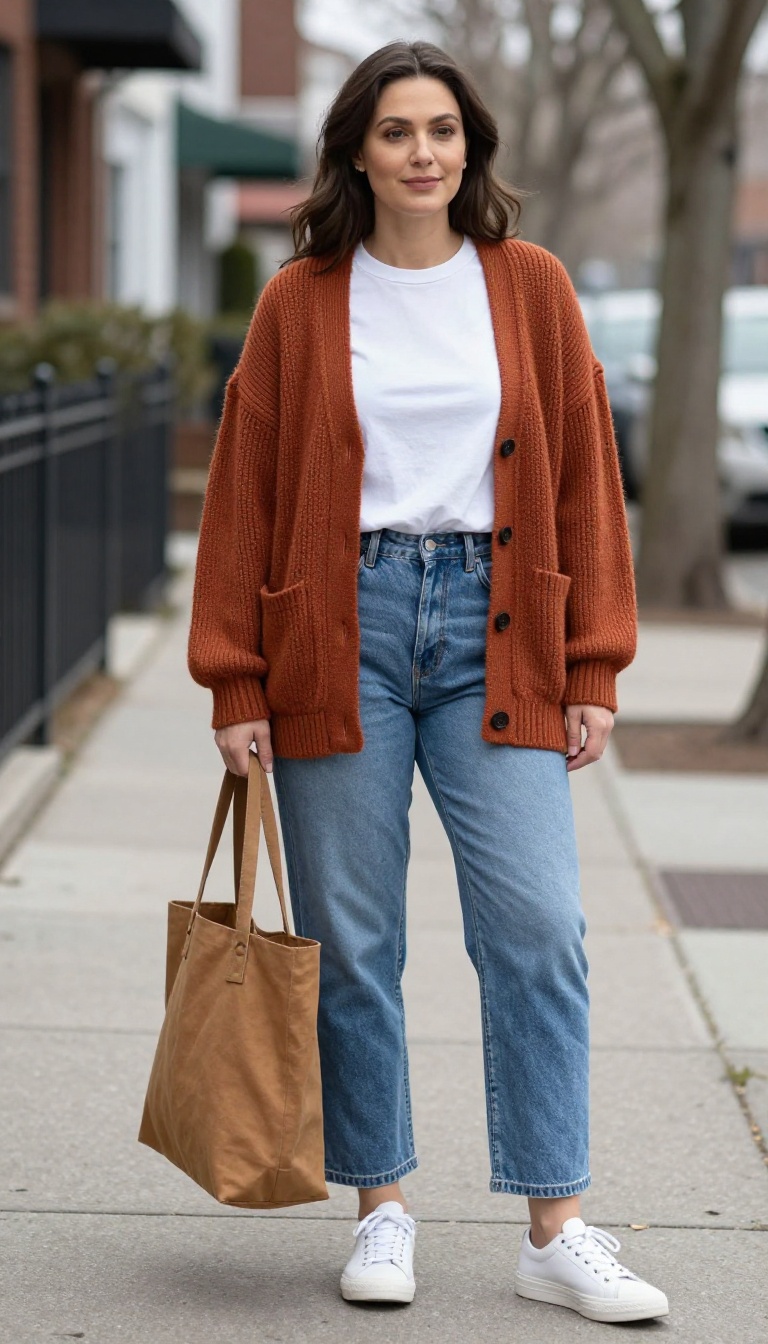 5. Oversized Cardigan and Straight Leg Jeans