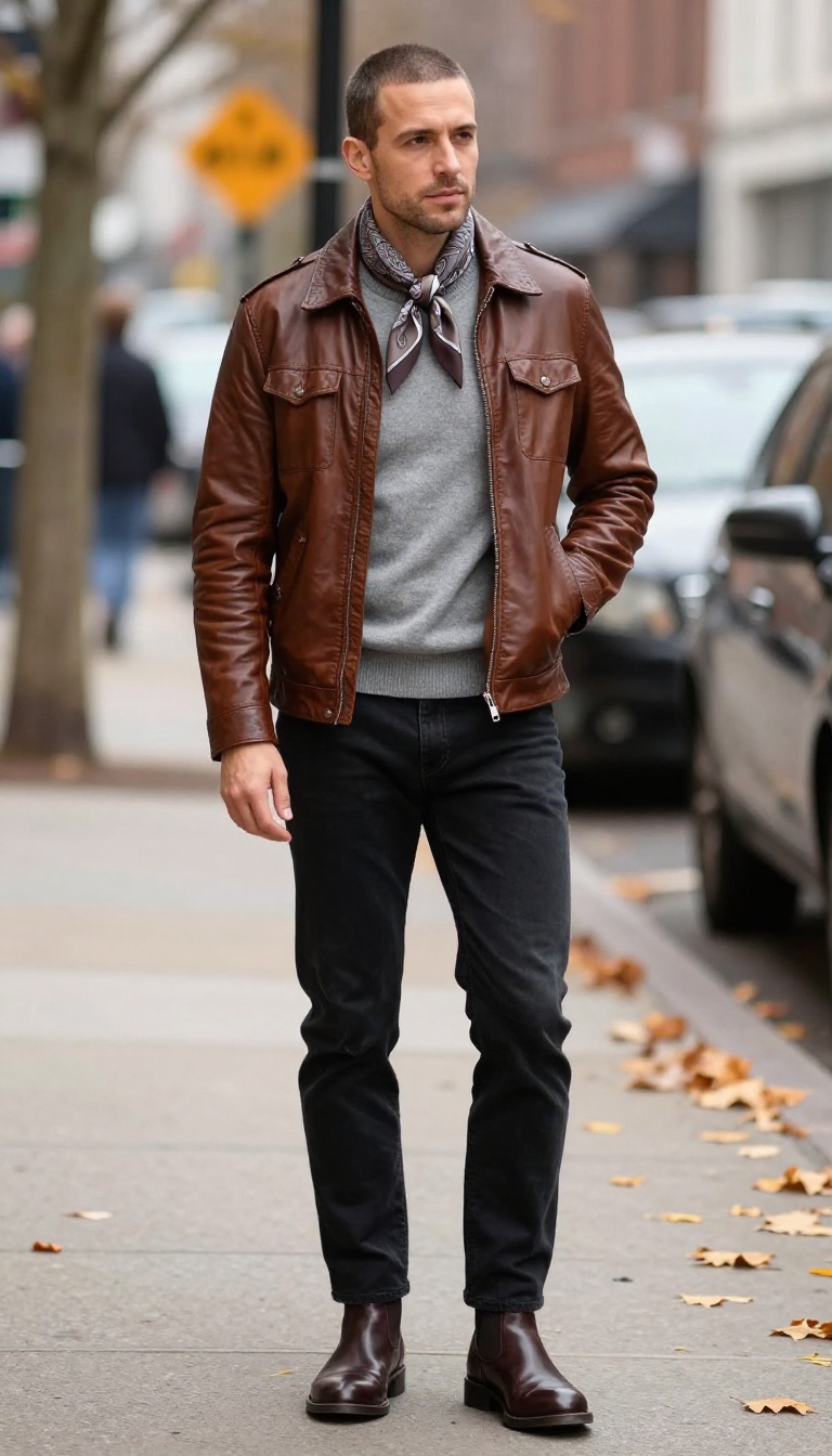10. The Leather Jacket with Cashmere Scarf