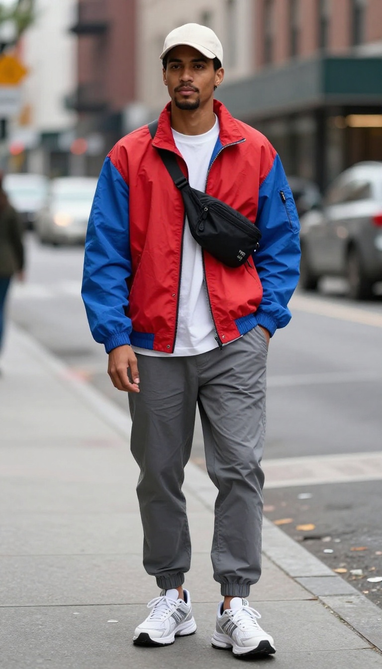 14. Windbreaker with Joggers and Running Shoes