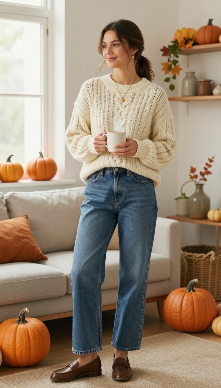 5. Knit Sweater and Wide-Leg Jeans