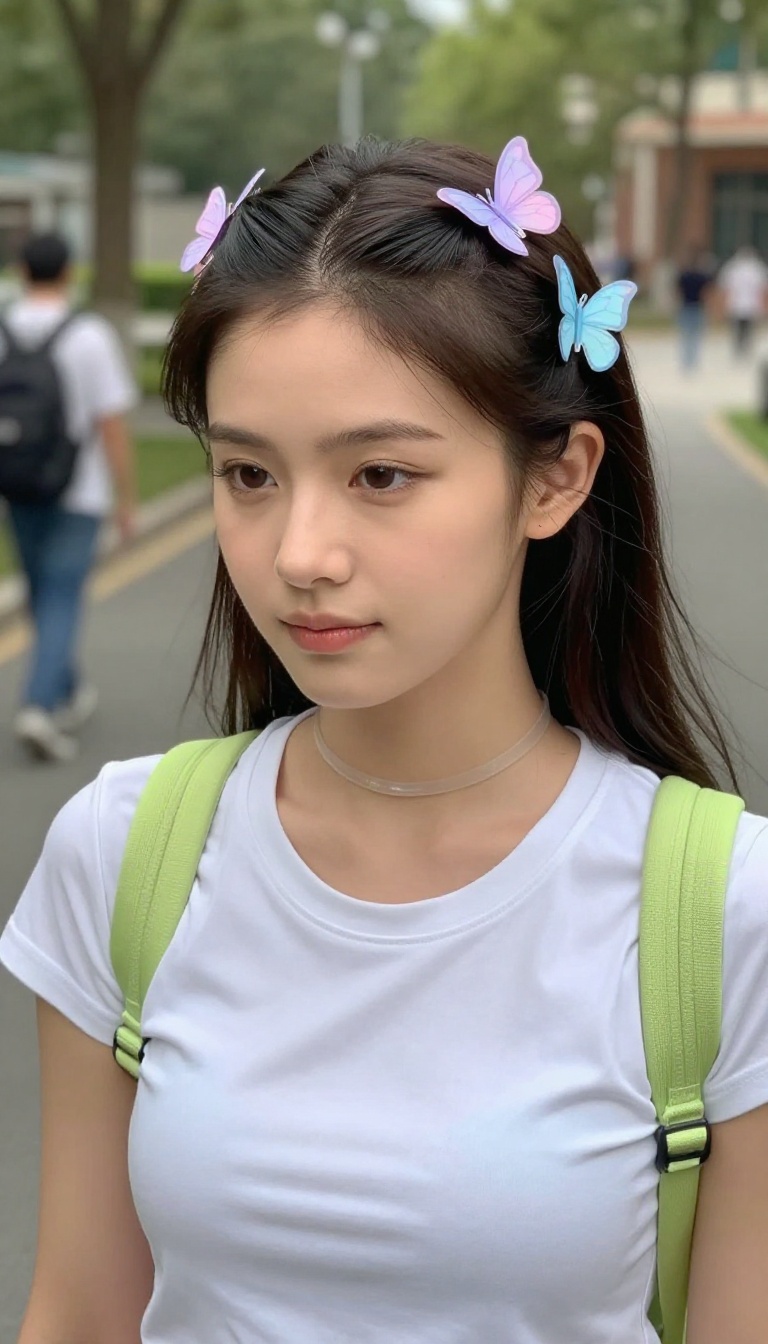 6. Butterfly Hair Clips + Simple Outfit