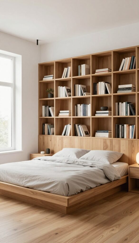 4. Bookshelves Integrated Into a Headboard idea