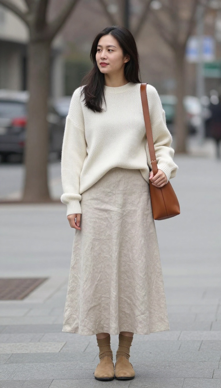 15. Cotton-Linen Maxi Skirt with a Chunky Knit and Mules