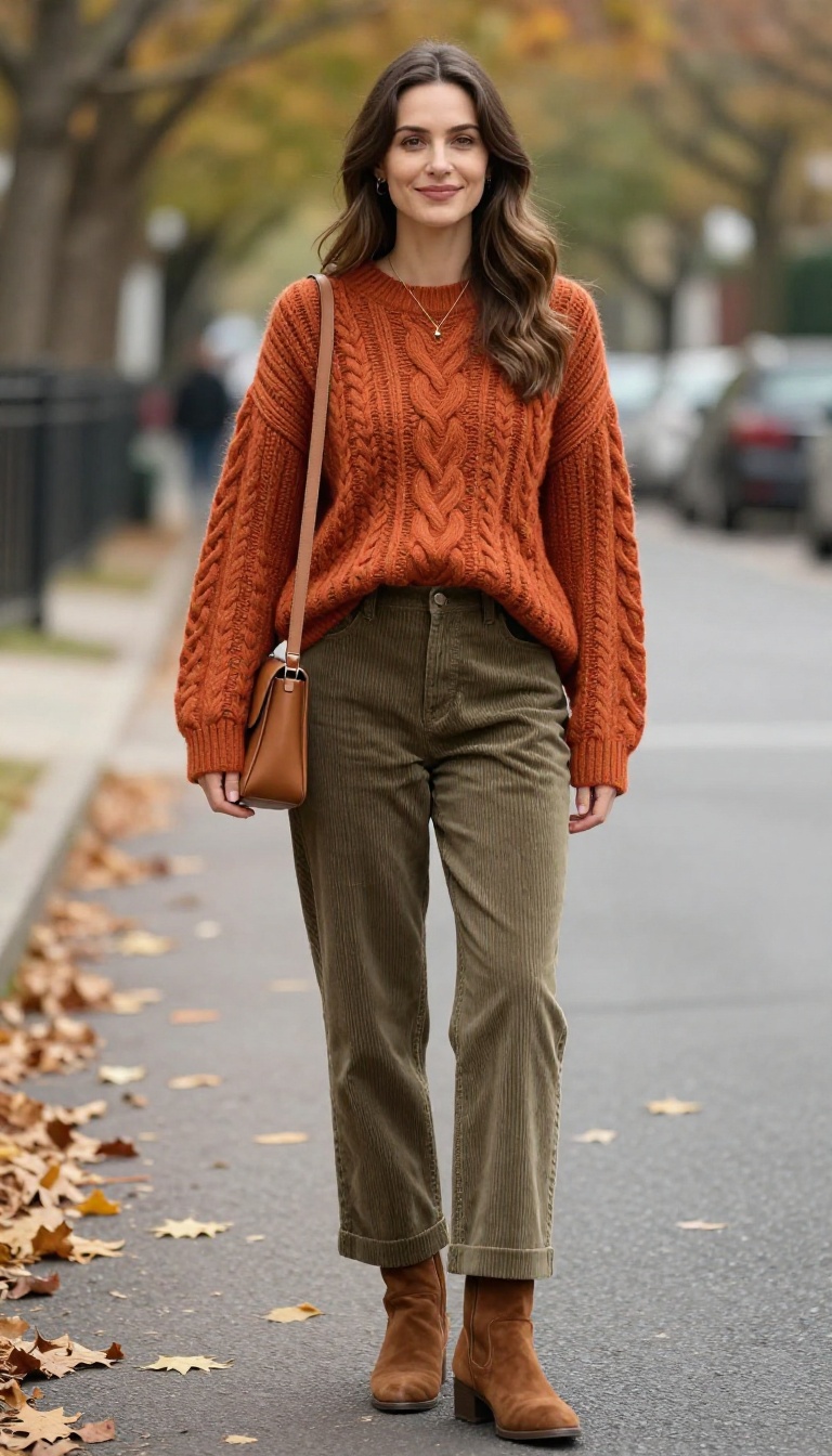 6. Cable-Knit Sweater and Corduroy Pants