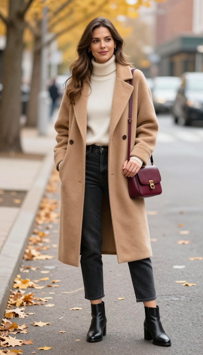 10. Cropped Jeans with a Turtleneck and Shearling Coat
