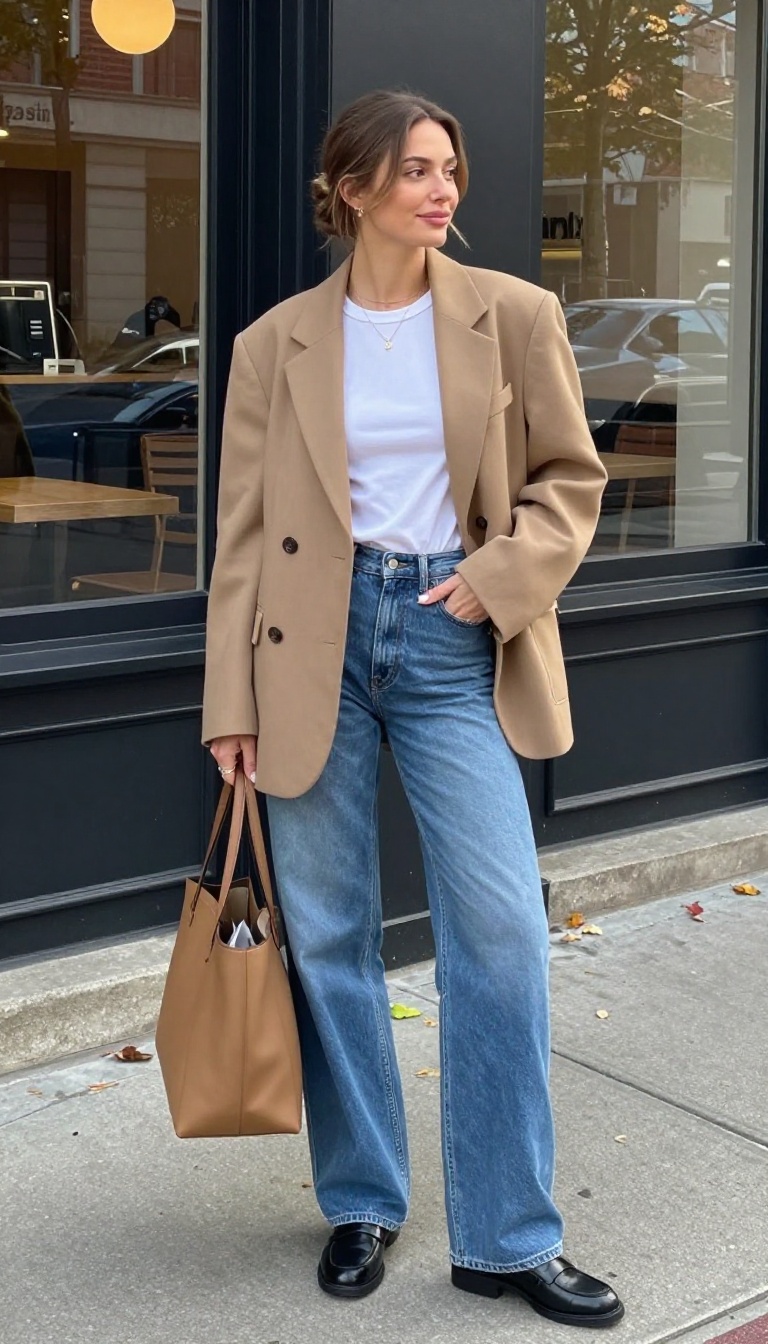2. Oversized Blazer and Wide-Leg Jeans