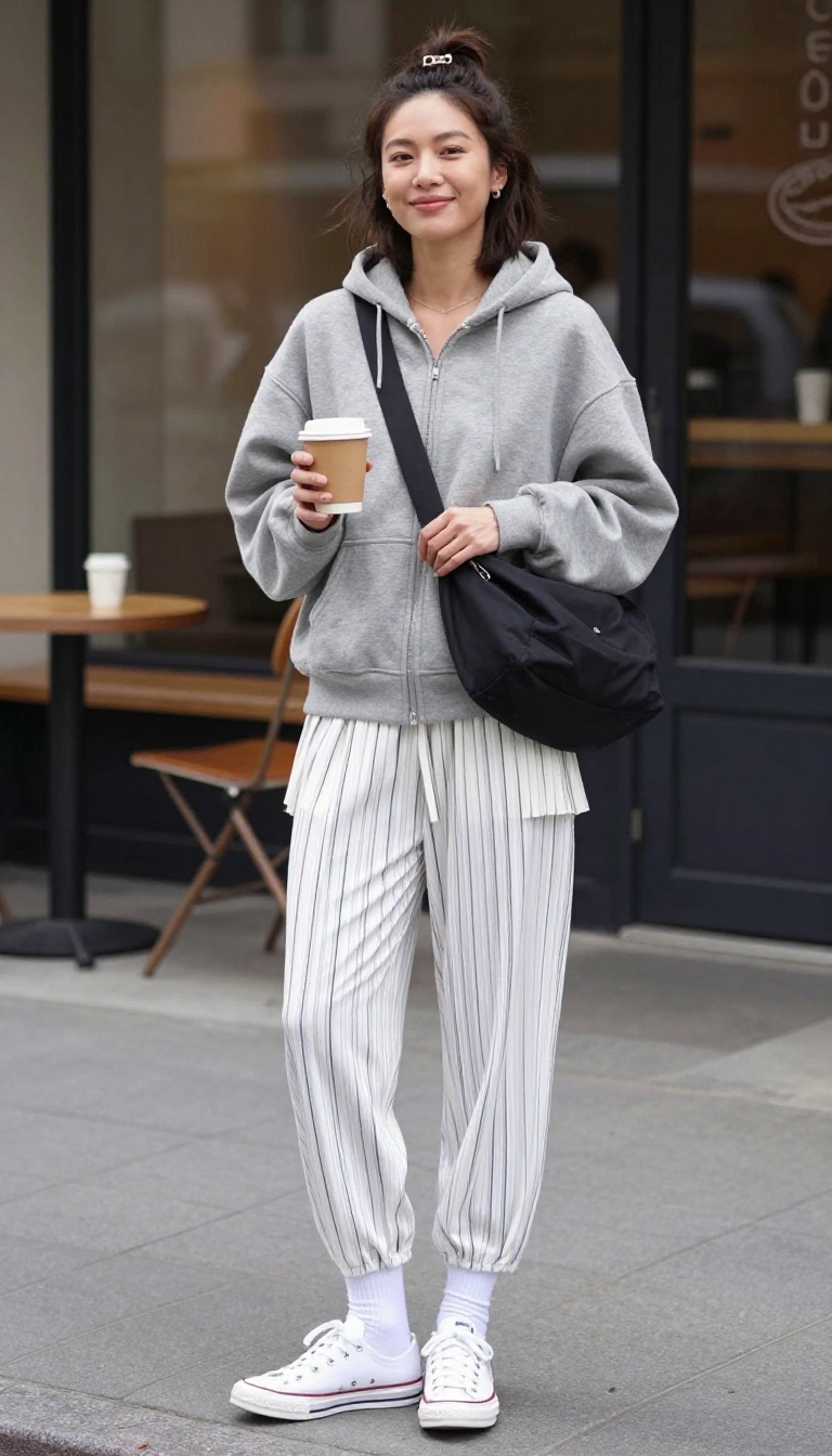 2. Pleated Tennis Skirt with an Oversized Zip-Up Hoodie