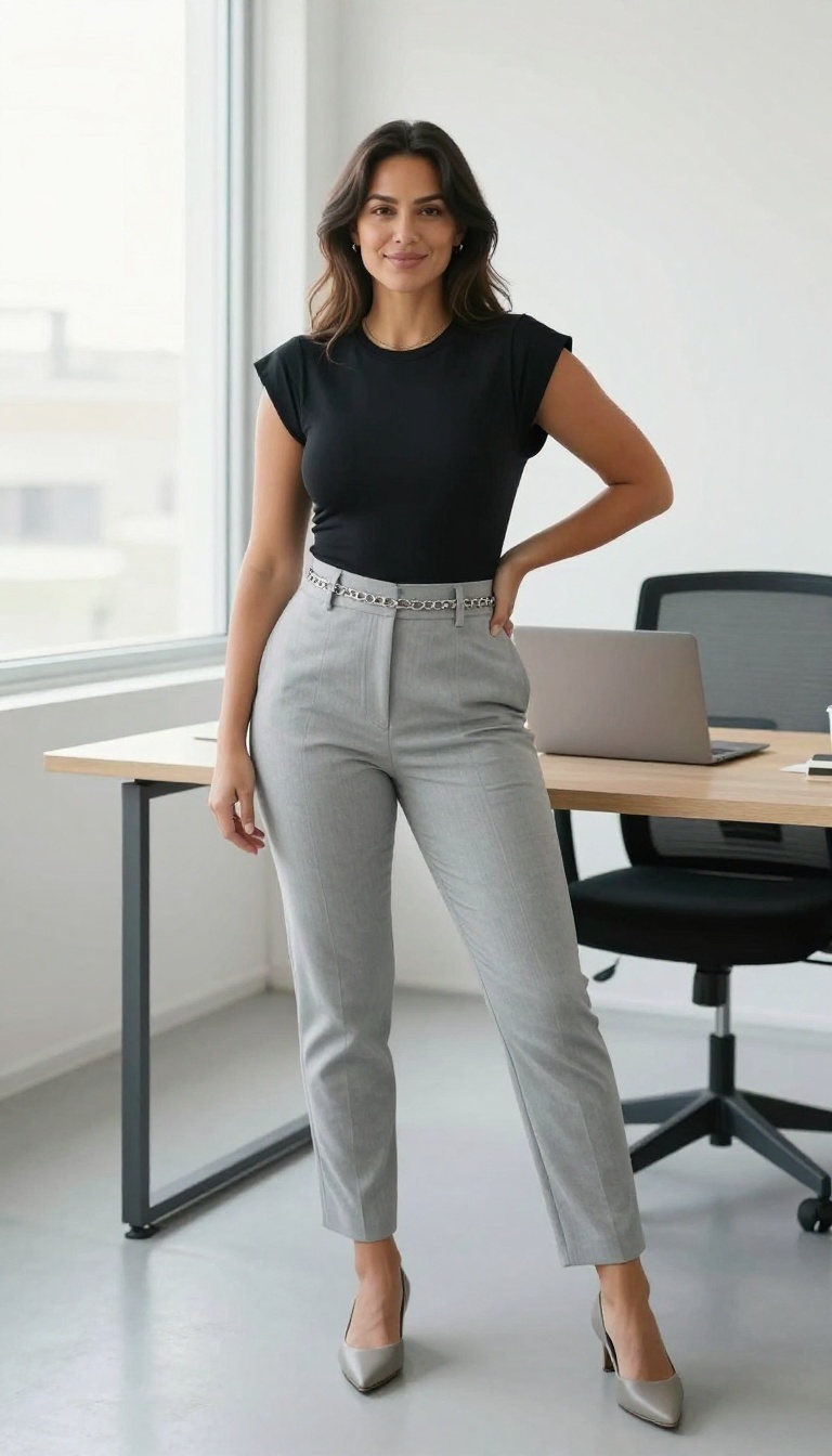 13. Shoulder-Pad Bodysuit with High-Waisted Trousers