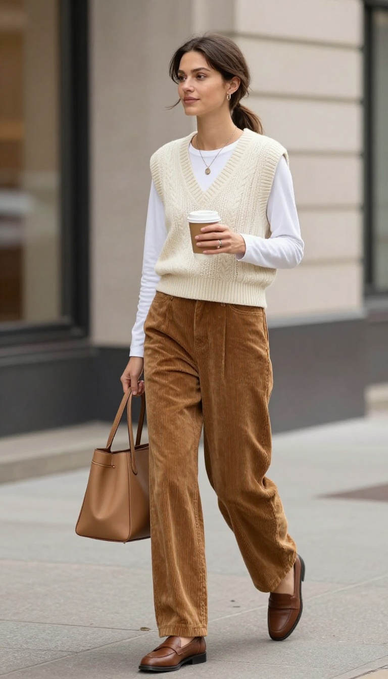 8. Corduroy Pants and Knit Vest