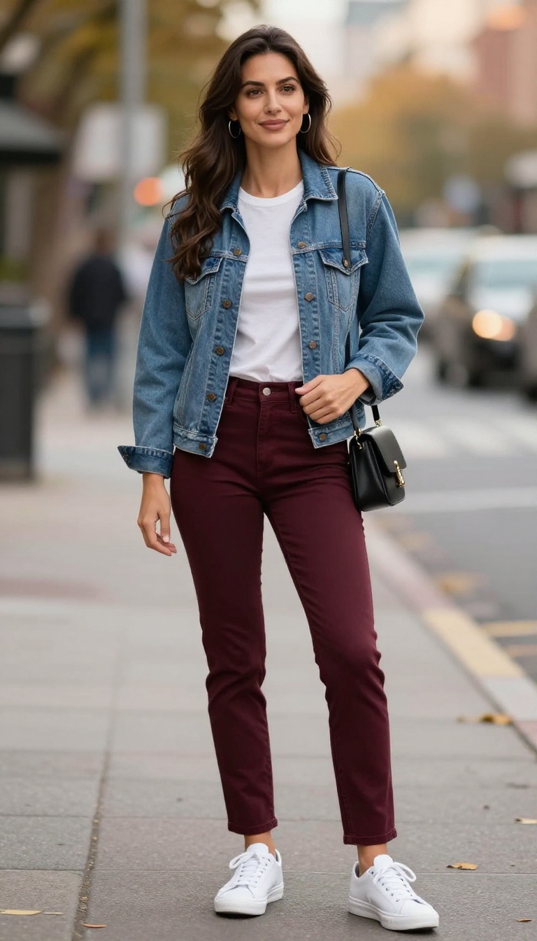 8. Denim Jacket & Colored Jeans