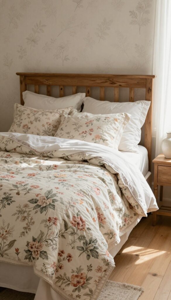 1. Layered Floral Bedding That Feels Collected idea