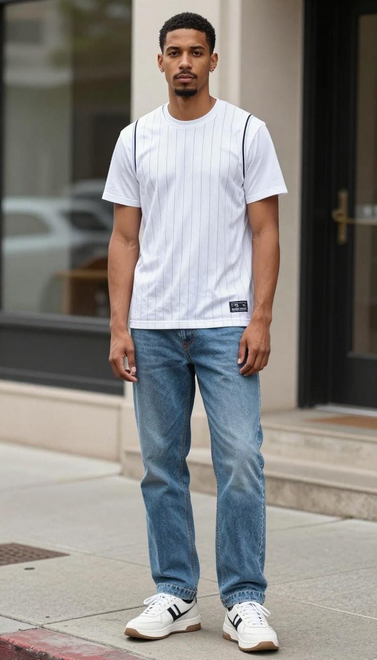6. Pinstripe Jersey and Jeans