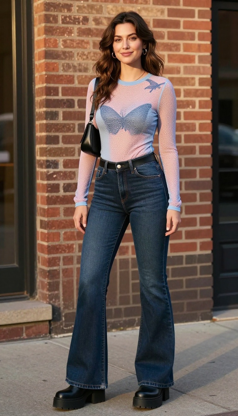 8. Butterfly Top and Flared Jeans