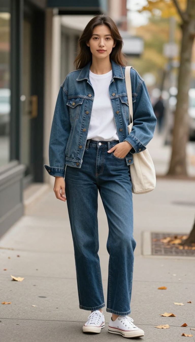 4. Denim on Denim with Wide-Leg Jeans