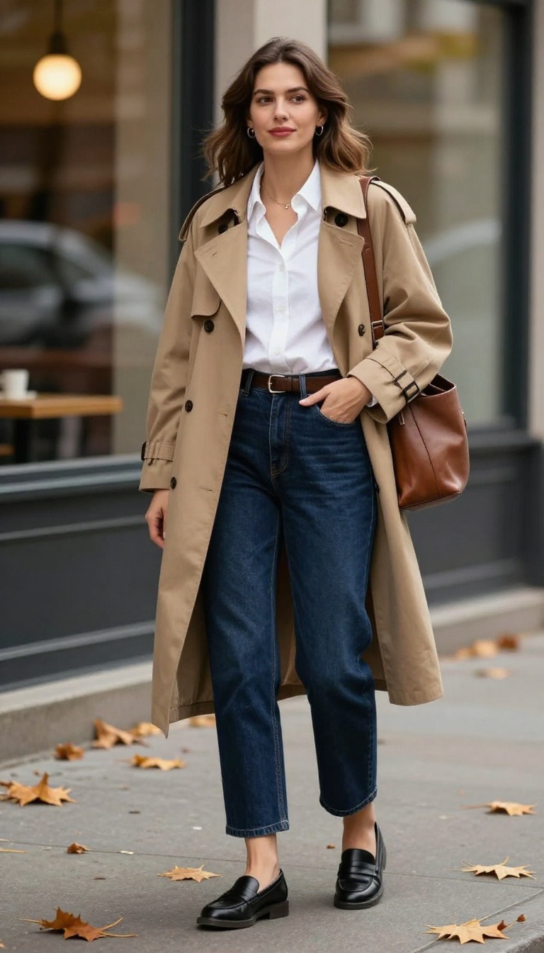 13. Barrel-Leg Jeans with a Button-Down and Loafers