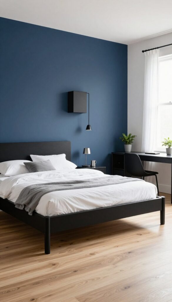 1. Navy Accent Wall With Black Furniture idea