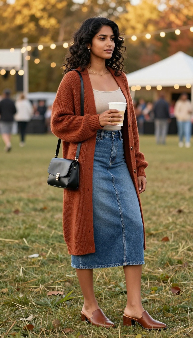 5. Oversized Cardigan and Slip-On Mules for Comfort