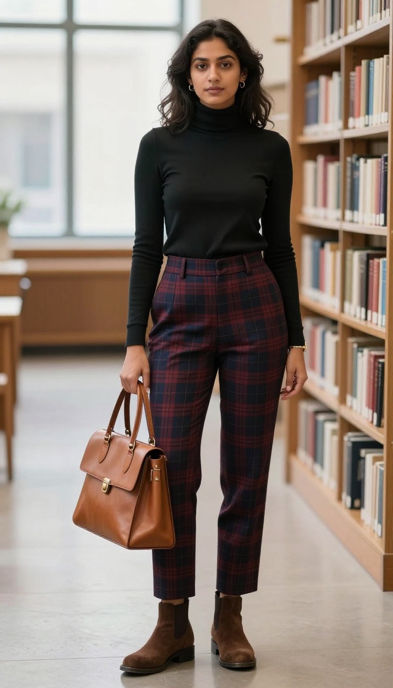 13. The Turtleneck and Plaid Trousers