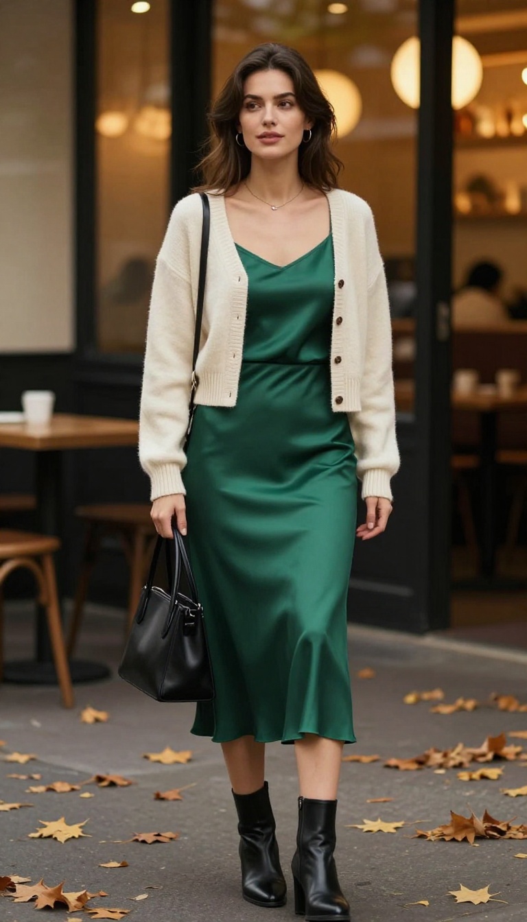 6. Cardigan and Slip Skirt for Date Night