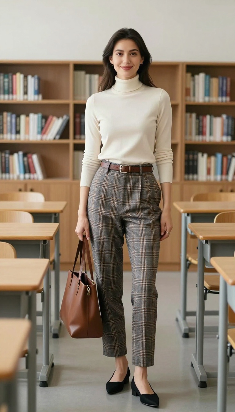 5. The Turtleneck and Plaid Trousers