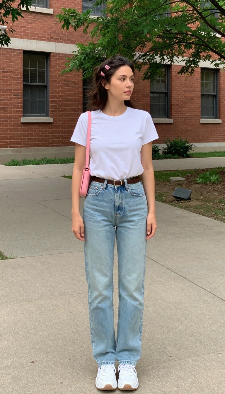 1. Low-Rise Jeans + Baby Tee + Chunky Sneakers
