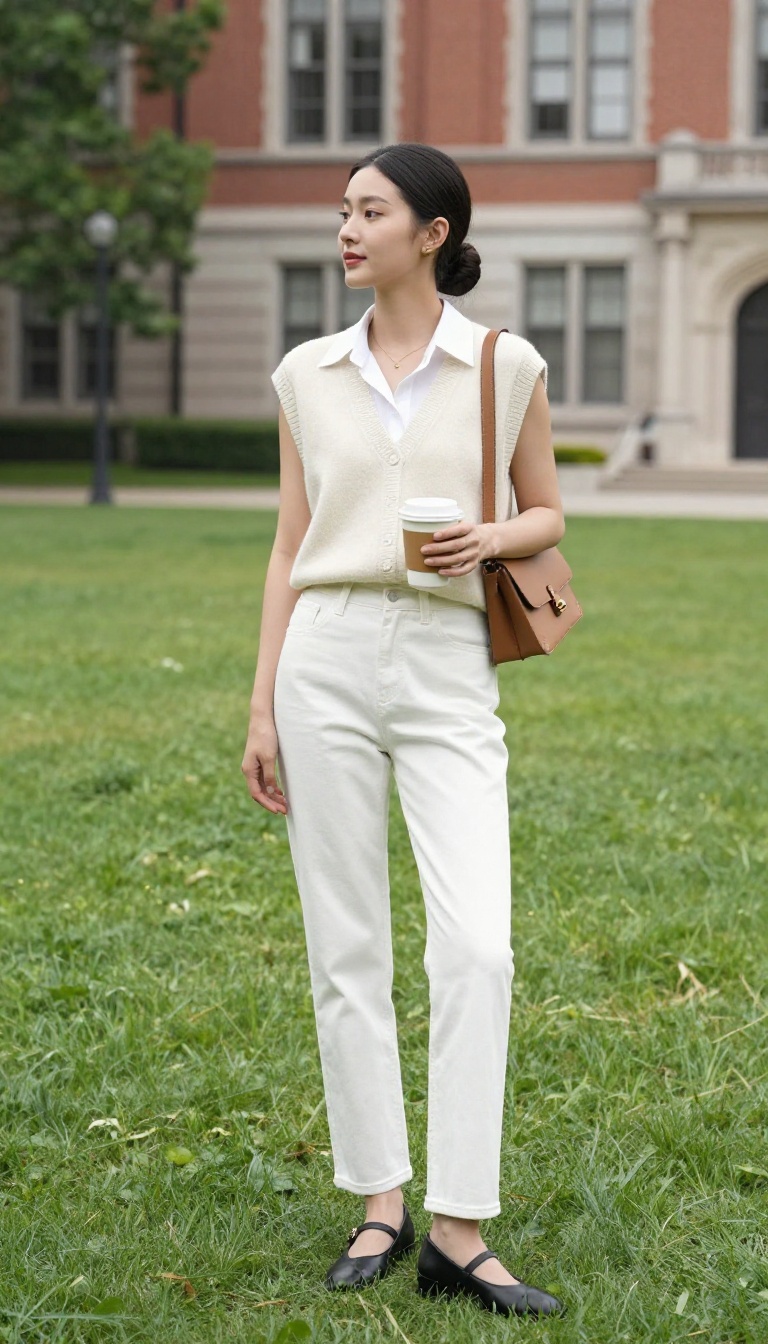 10. Knit Vest and White Jeans