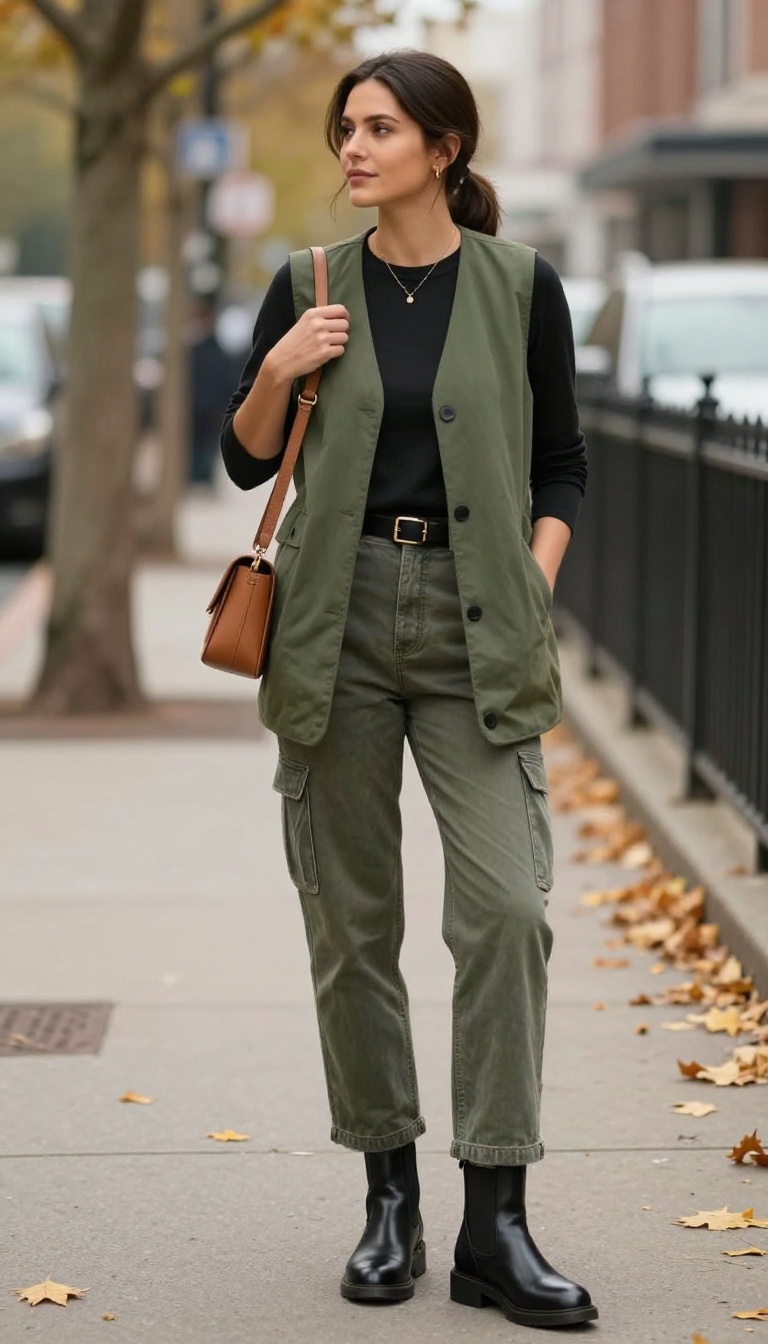 9. Longline Vest and Cargo Jeans