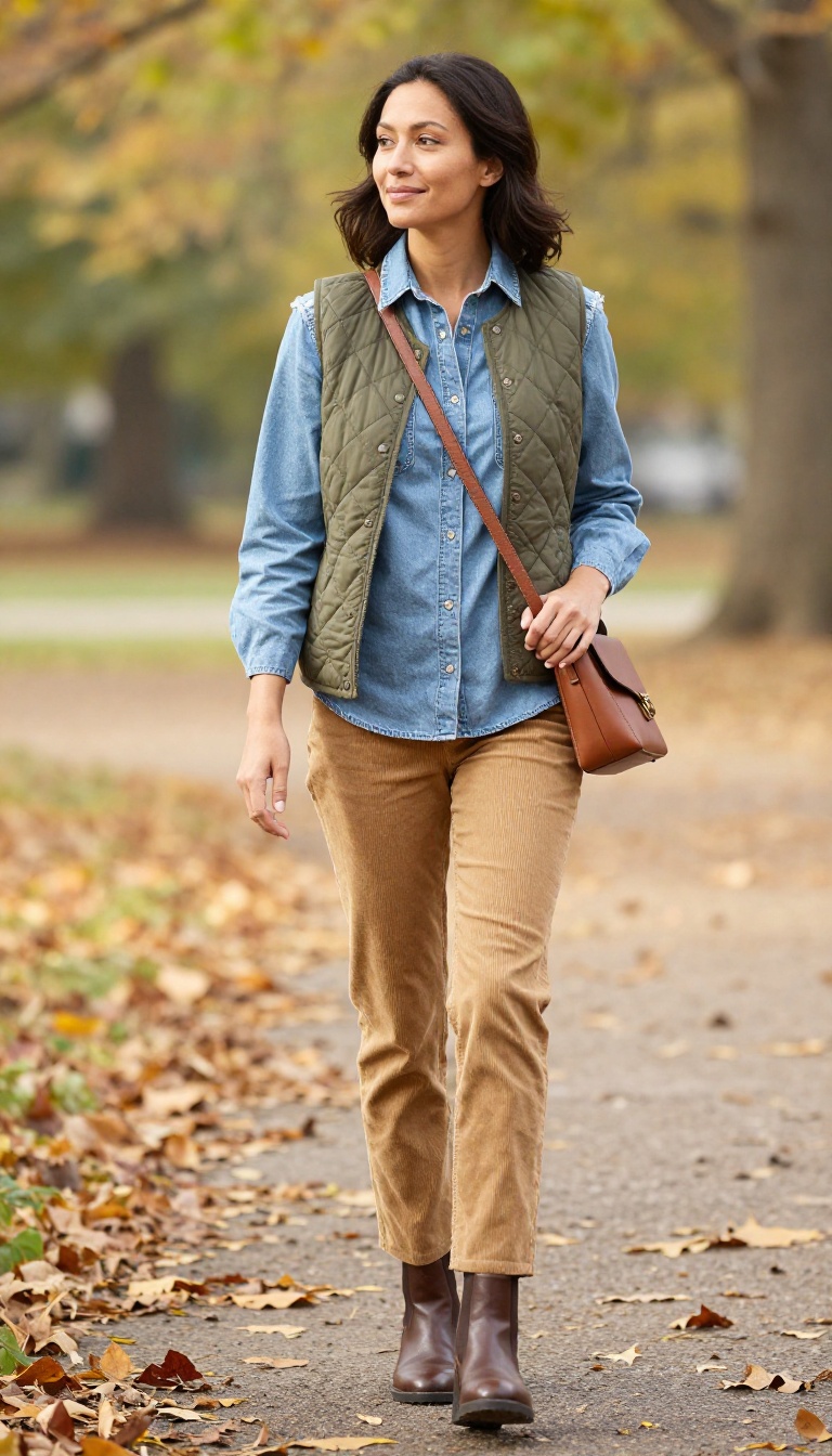 13. Denim Shirt with Corduroy Pants and a Vest