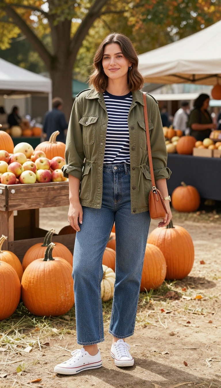 2. Utility Jacket and Straight-Leg Apple Bottom Jeans