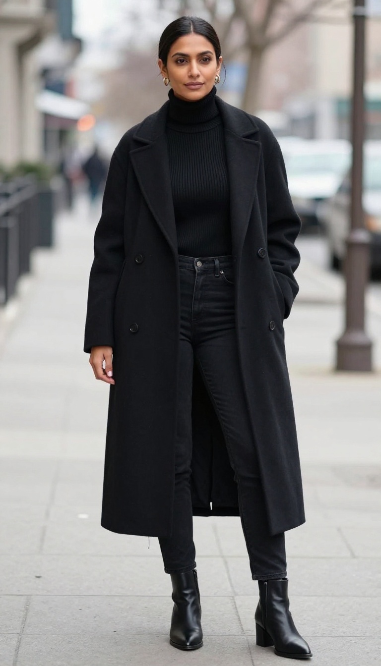 13. Monochrome Black Jeans and Black Turtleneck
