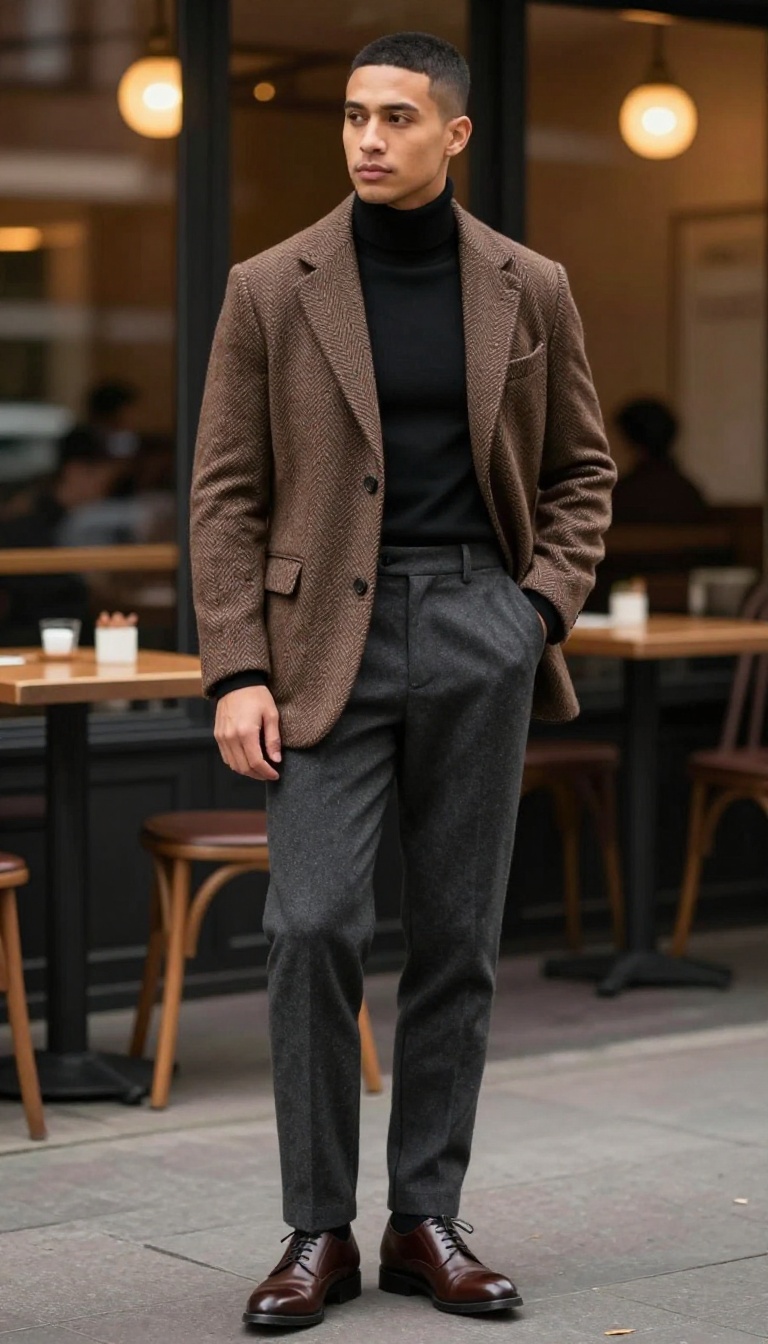 6. The Herringbone Sport Coat with Turtleneck