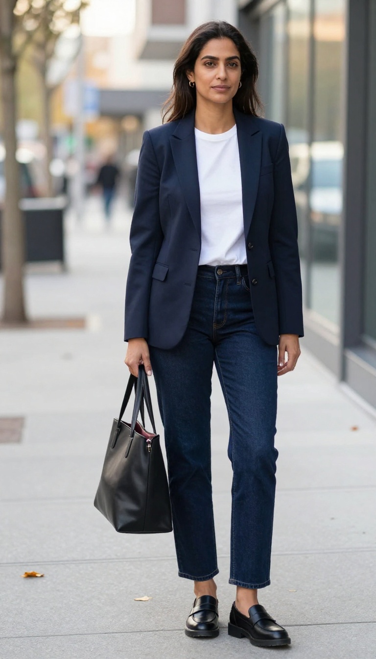 2. Polished Work Look with a Blazer and Loafers