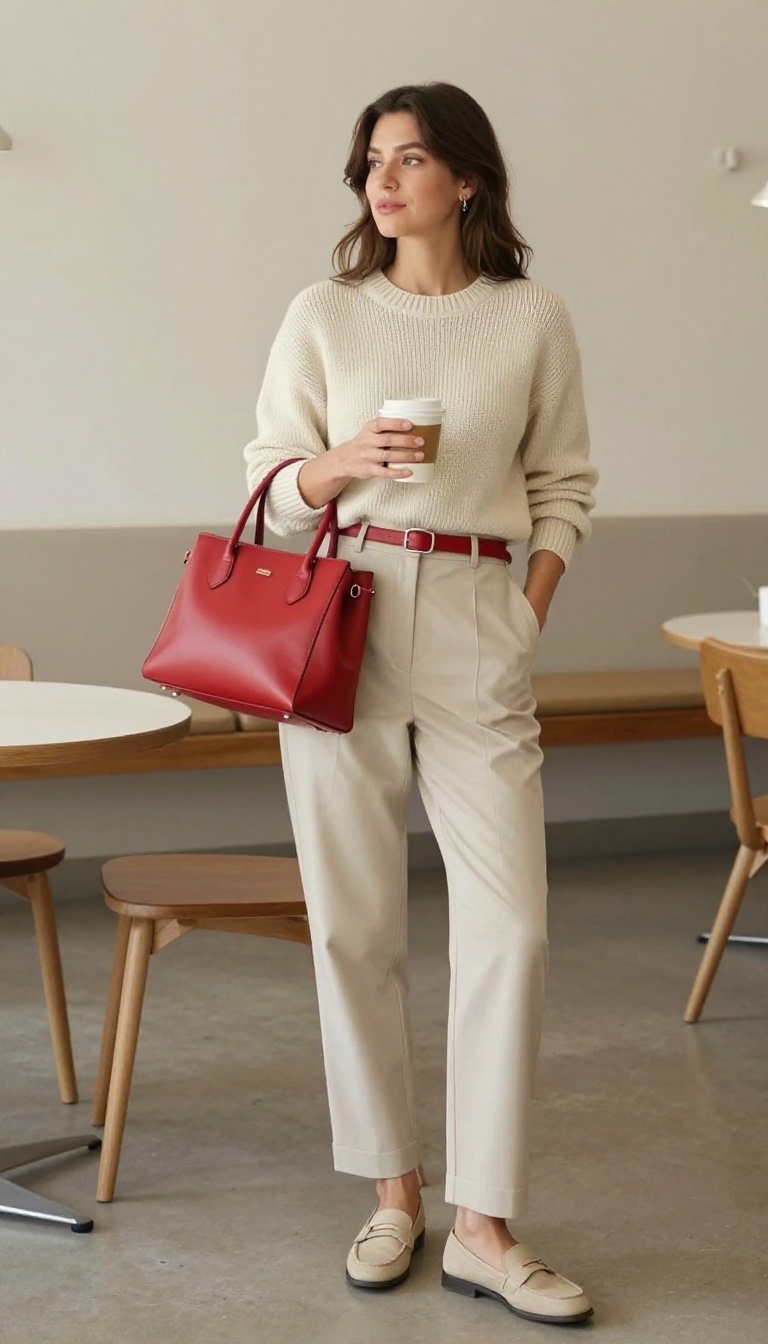 11. Red Accessories with a Neutral Outfit